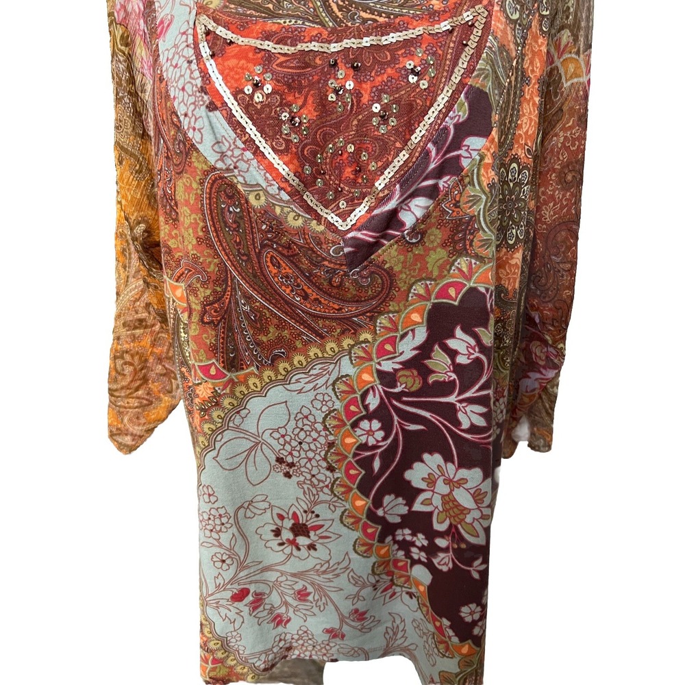 Caribbean Joe Top 1X Boho Fairy Hippie Festival Paisley Sheer Embellished Cotton